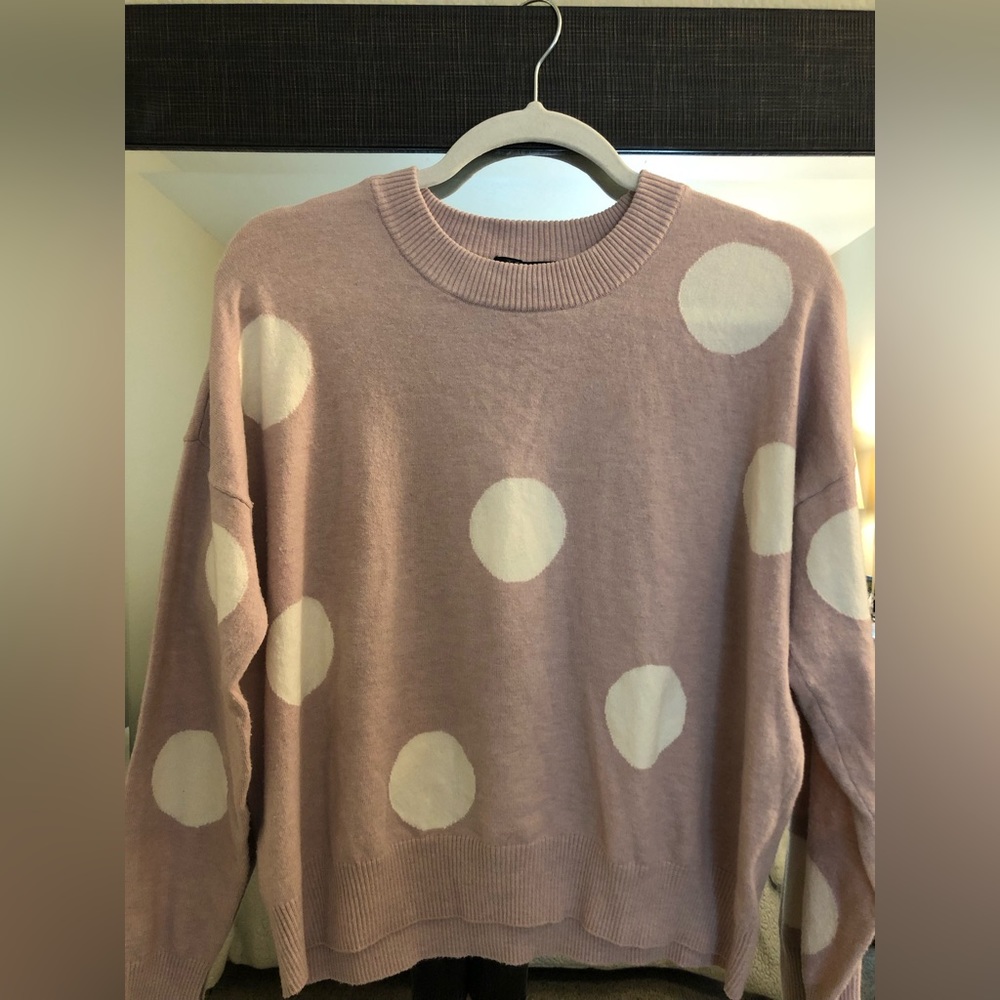 T Tahari Blush Ivory Polka Dot Sweater